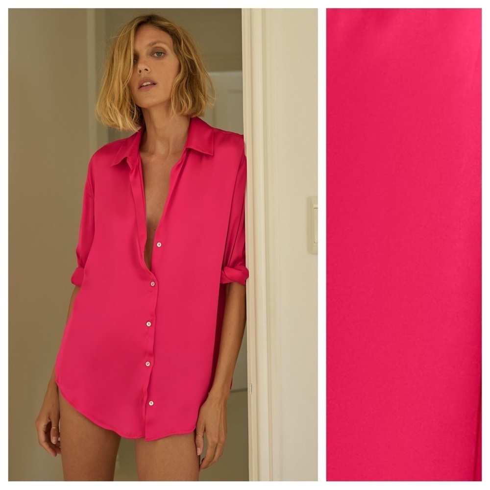 NWT Zara Fuchsia Satin Effect Flowy Shirt. Size M.